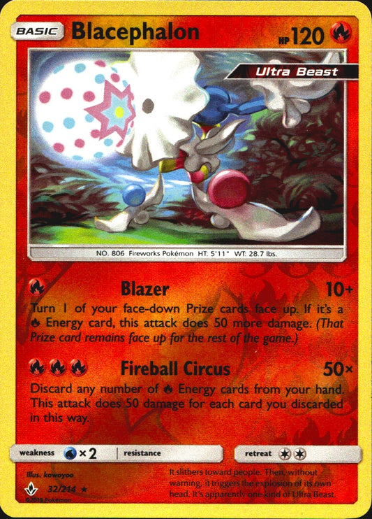 Blacephalon 32/214 Rare Unbroken Bonds Pokemon Reverse Holo Near Mint