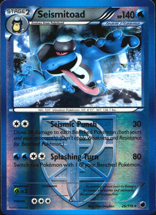 Seismitoad 26/116 Rare Plasma Freeze Pokemon Reverse Holo Near Mint