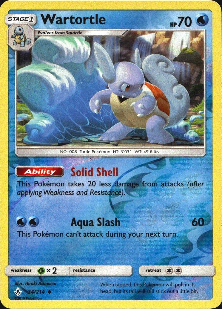 Wartortle 34/214 Uncommon Unbroken Bonds Pokemon Reverse Holo Near Mint