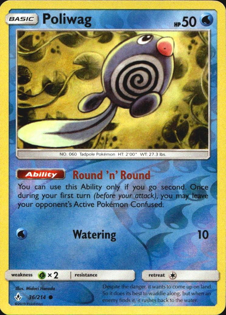Poliwag 36/214 Common Unbroken Bonds Pokemon Reverse Holo Near Mint