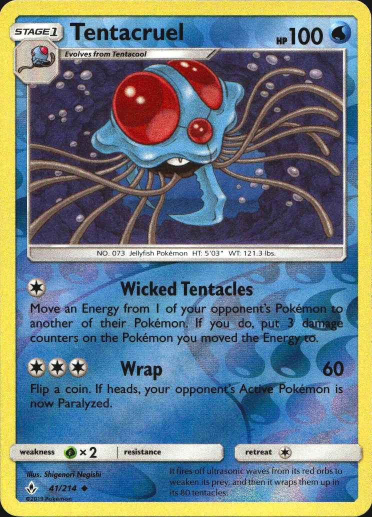 Tentacruel 41/214 Uncommon Unbroken Bonds Pokemon Reverse Holo Near Mint