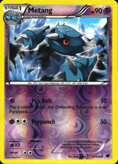 Metang 51/116 Uncommon Plasma Freeze Pokemon Reverse Holo Near Mint