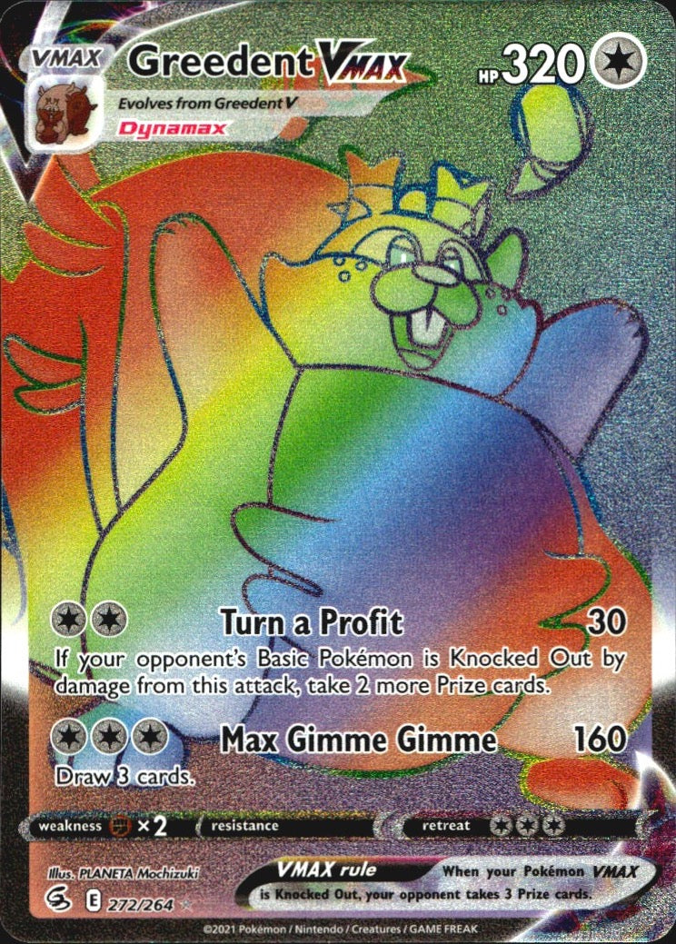 Greedent VMAX 272/264 Rare Rainbow Fusion Strike Pokemon Near Mint