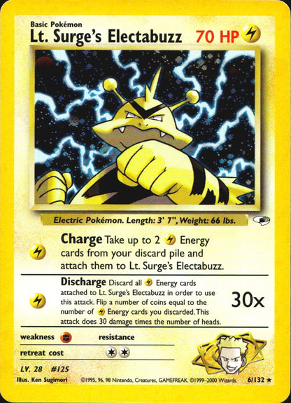Lt. Surge's Electabuzz 6/132 Holo Rare Gym Heroes Pokemon Near Mint