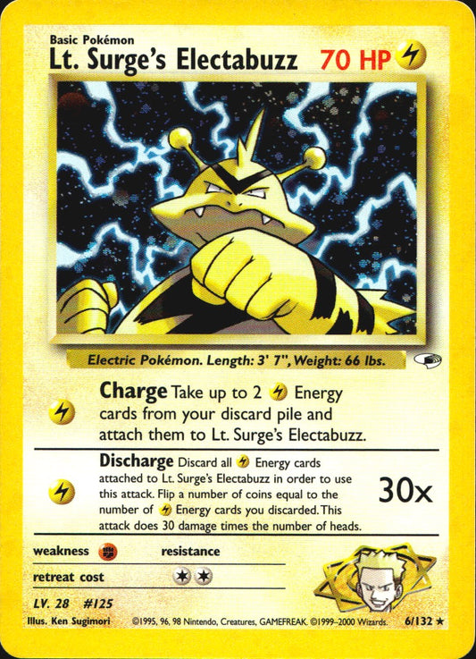 Lt. Surge's Electabuzz 6/132 Holo Rare Gym Heroes Pokemon Near Mint