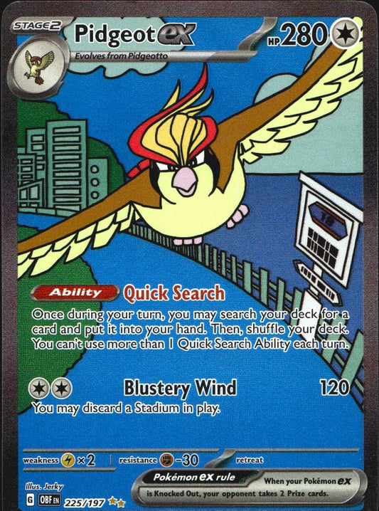 Pidgeot ex 225/197 Special Illustration Rare Obsidian Flames Pokemon Near Mint
