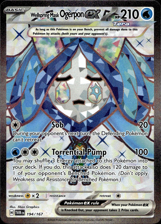 Wellspring Mask Ogerpon ex 194/167 Ultra Rare Twilight Masquerade Pokemon NM