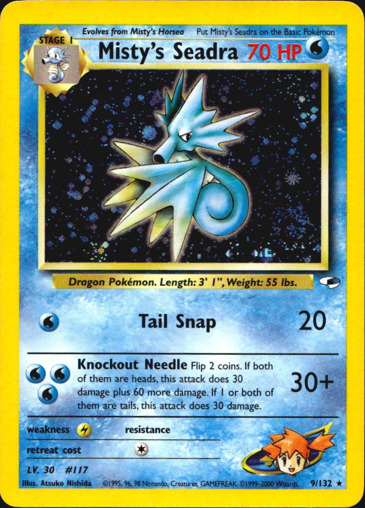 Misty's Seadra 9/132 Prerelease Holo Rare Gym Heroes Pokemon Near Mint
