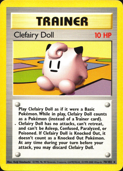 Clefairy Doll 70/102 Rare Base Set Unlimited Pokemon Near Mint