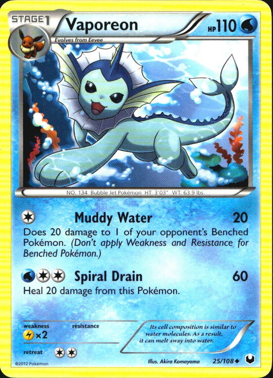 Vaporeon 25/108 Uncommon Dark Explorers Pokemon Near Mint