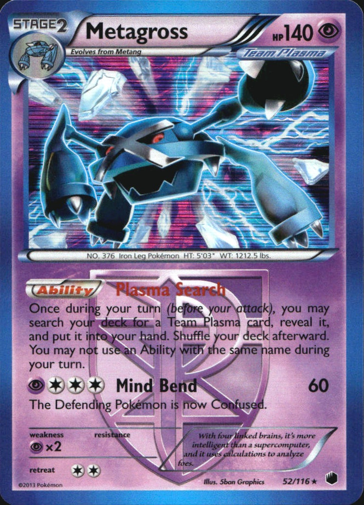 Metagross 52/116 Holo Rare Plasma Freeze Pokemon Near Mint