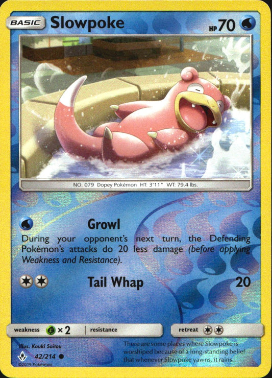 Slowpoke 42/214 Common Unbroken Bonds Pokemon Reverse Holo Near Mint