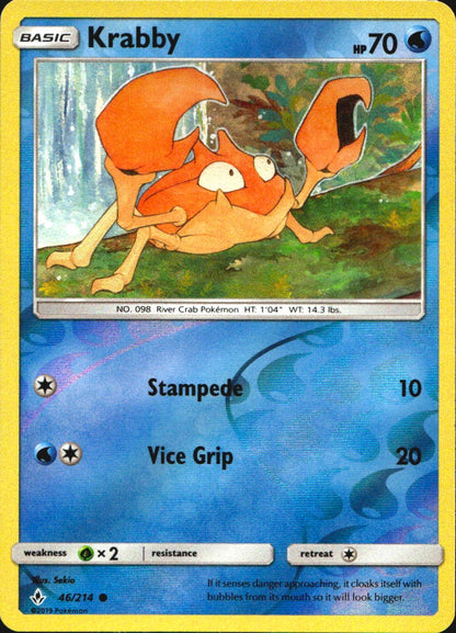 Krabby 46/214 Common Unbroken Bonds Pokemon Reverse Holo Near Mint
