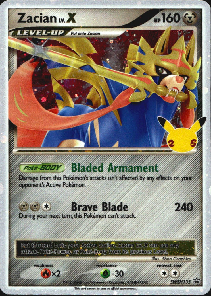 Zacian LV.X SWSH135 Promo SWSH Black Star Pokemon Near Mint