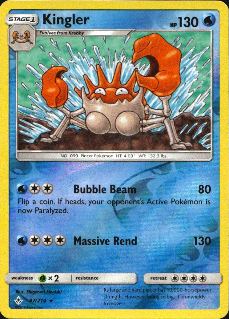 Kingler 47/214 Rare Unbroken Bonds Pokemon Reverse Holo Near Mint