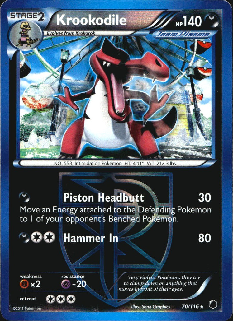 Krookodile 70/116 Rare Plasma Freeze Pokemon Reverse Holo Near Mint