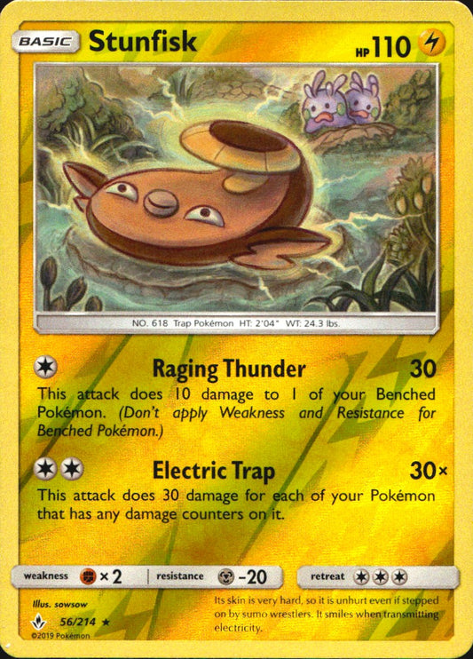 Stunfisk 56/214 Rare Unbroken Bonds Pokemon Reverse Holo Near Mint