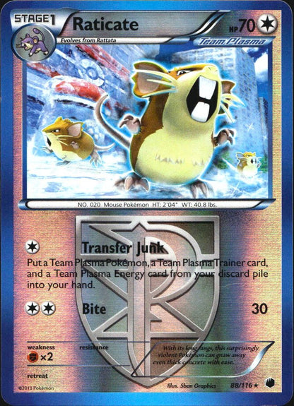 Raticate 88/116 Rare Plasma Freeze Pokemon Reverse Holo Near Mint