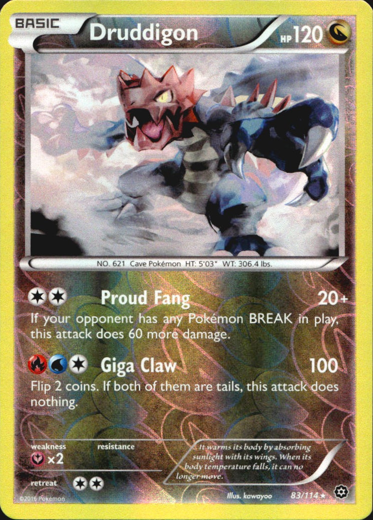 Druddigon 83/114 Rare Steam Siege Pokemon Reverse Holo Near Mint