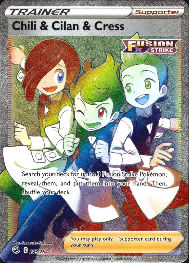 Chili & Cilan & Cress 273/264 Rare Rainbow Fusion Strike Pokemon Near Mint