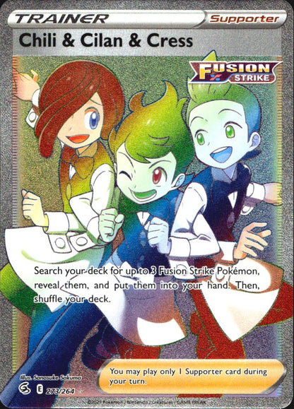 Chili & Cilan & Cress 273/264 Rare Rainbow Fusion Strike Pokemon Near Mint