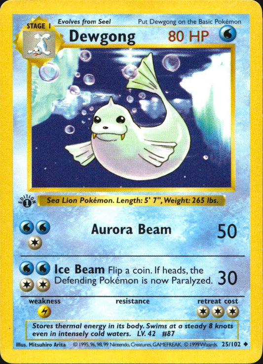 Dewgong 25/102 Uncommon Base Set Shadowless Pokemon 1st Edition Lightly Played