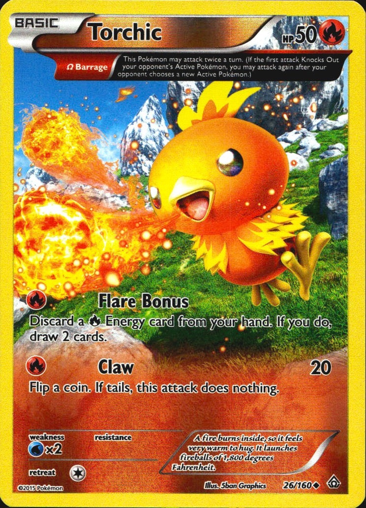 Torchic 26/160 Uncommon Primal Clash Pokemon Reverse Holo Lightly Played