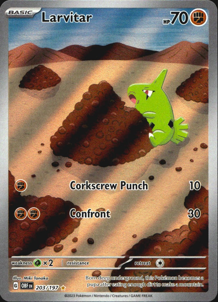 Larvitar 203/197 Illustration Rare Obsidian Flames Pokemon Near Mint