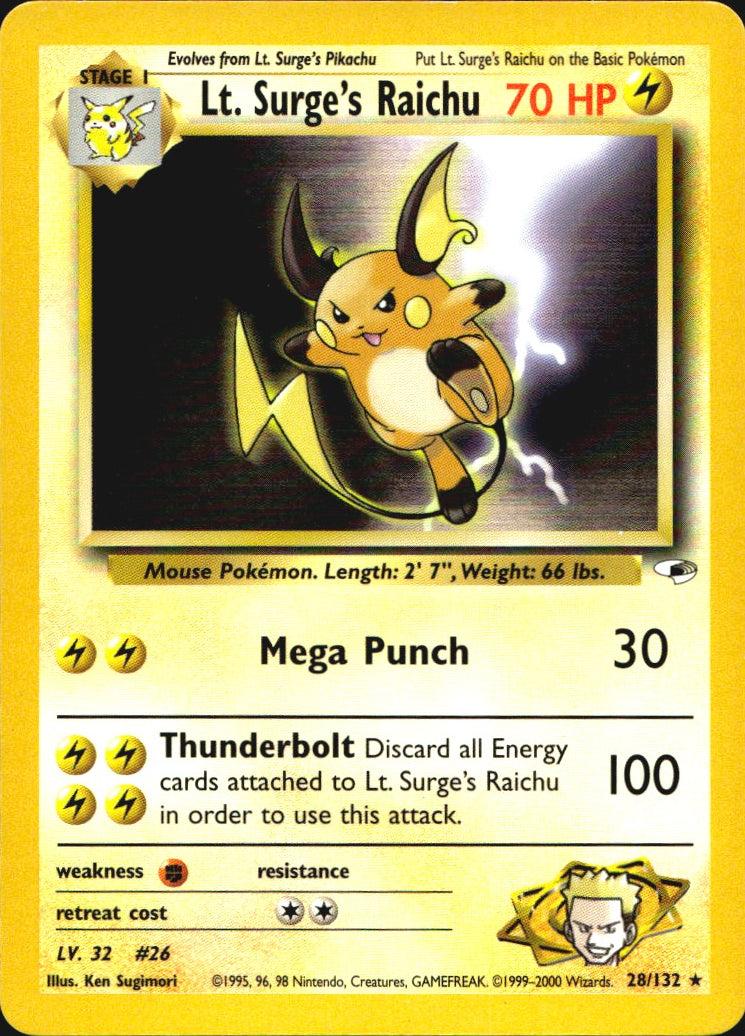 Lt. Surge's Raichu 28/132 Rare Gym Heroes Pokemon Near Mint