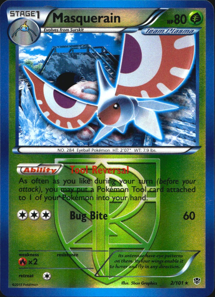 Masquerain 2/101 Rare Plasma Blast Pokemon Reverse Holo Near Mint