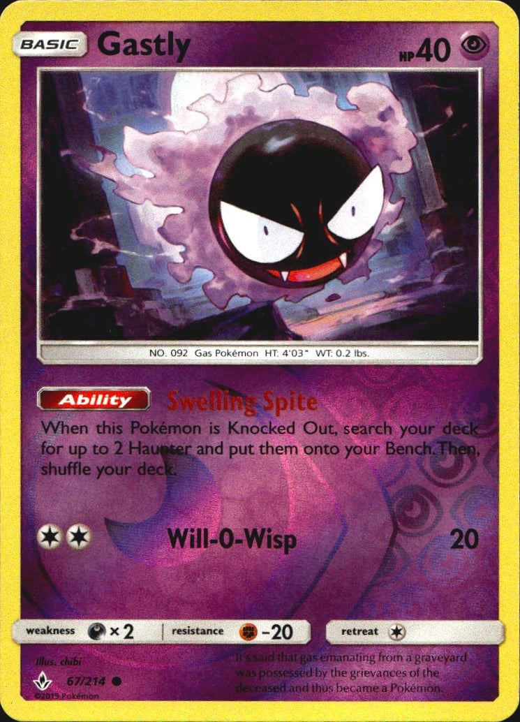 Gastly 67/214 Common Unbroken Bonds Pokemon Reverse Holo Near Mint