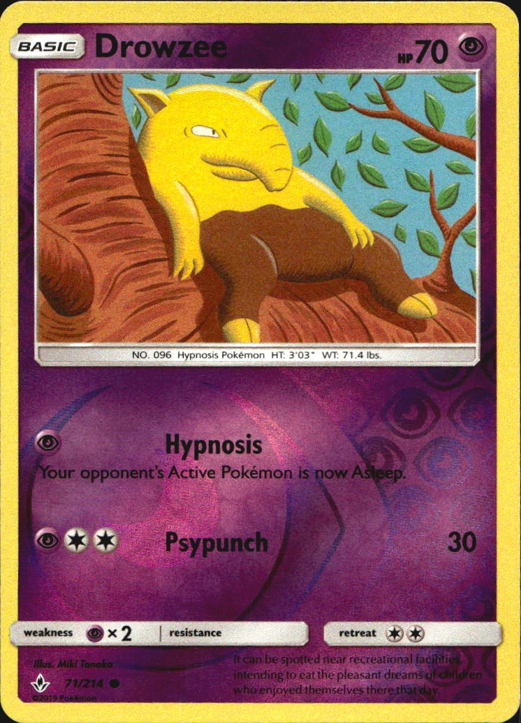 Drowzee 71/214 Common Unbroken Bonds Pokemon Reverse Holo Near Mint