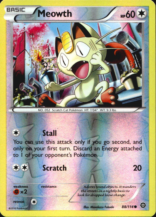 Meowth 88/114 Common Steam Siege Pokemon Reverse Holo Near Mint