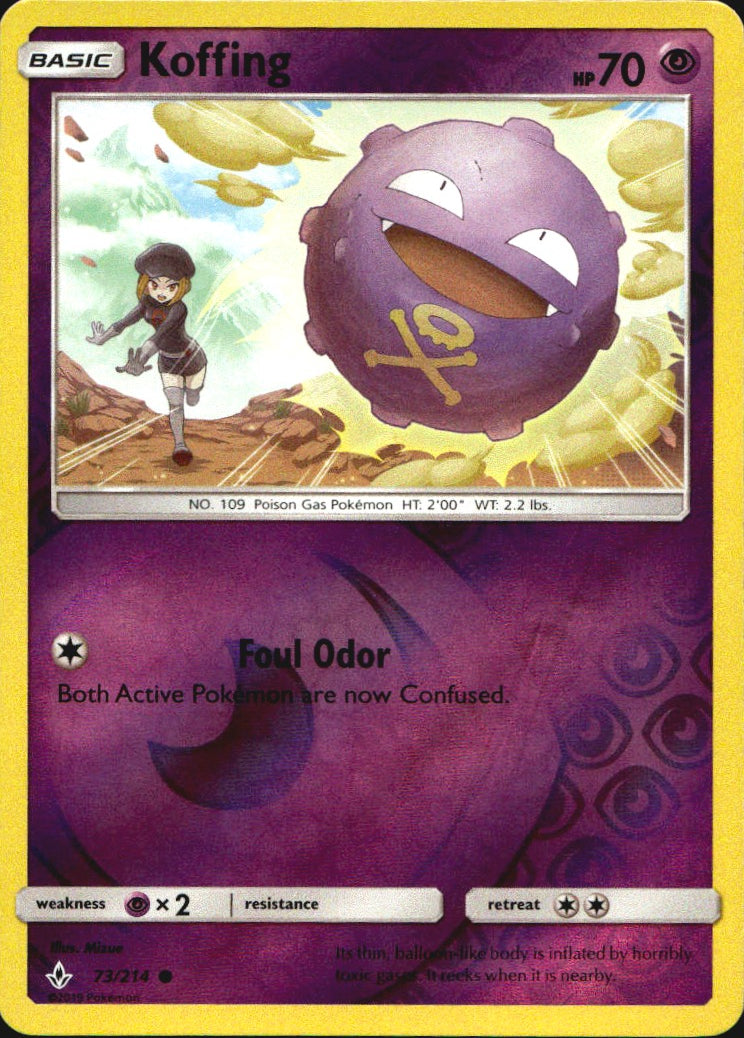 Koffing 73/214 Common Unbroken Bonds Pokemon Reverse Holo Near Mint