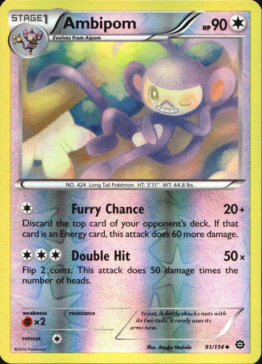 Ambipom 91/114 Uncommon Steam Siege Pokemon Reverse Holo Near Mint