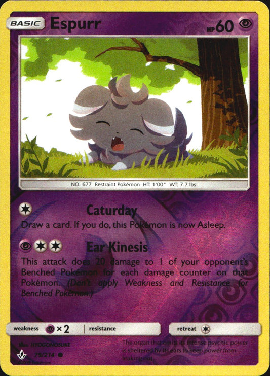 Espurr 79/214 Common Unbroken Bonds Pokemon Reverse Holo Near Mint