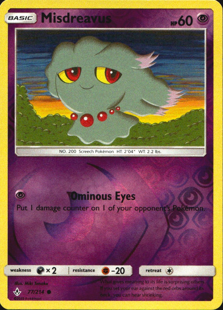 Misdreavus 77/214 Common Unbroken Bonds Pokemon Reverse Holo Near Mint