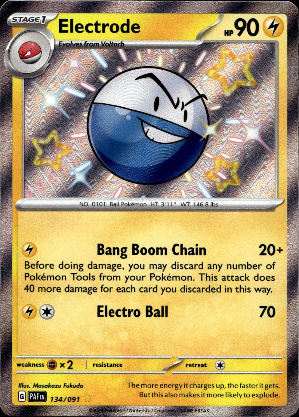 Electrode 134/091 Shiny Rare Paldean Fates Pokemon Near Mint