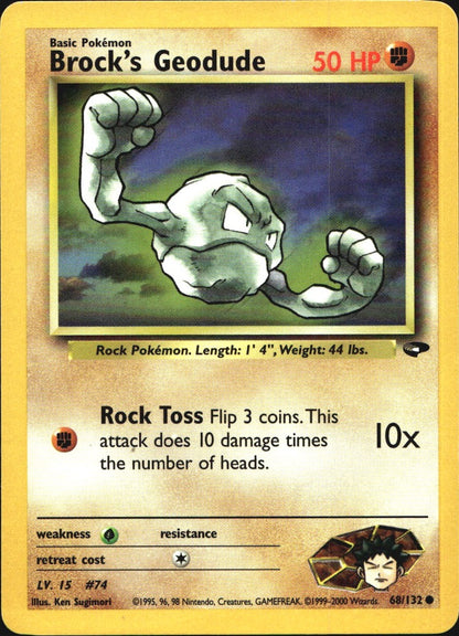 Brock's Geodude 68/132 Common Gym Challenge Pokemon Near Mint