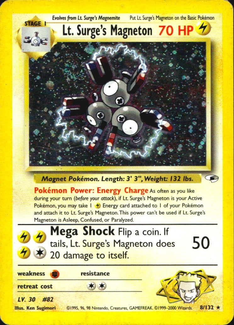 Lt. Surge's Magneton 8/132 Holo Rare Gym Heroes Pokemon Moderately Played