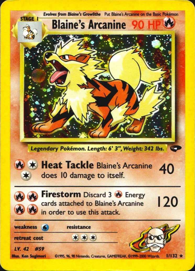 Blaine's Arcanine 1/132 Holo Rare Gym Challenge Pokemon Lightly Played