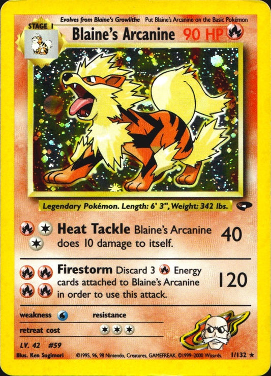 Blaine's Arcanine 1/132 Holo Rare Gym Challenge Pokemon Lightly Played