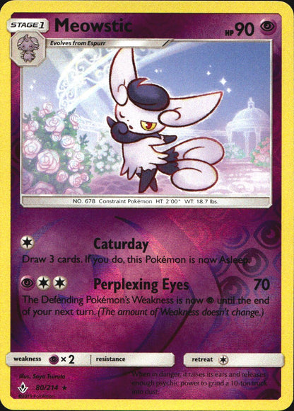 Meowstic 80/214 Rare Unbroken Bonds Pokemon Reverse Holo Near Mint
