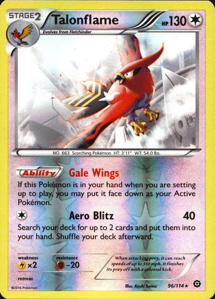 Talonflame 96/114 Rare Steam Siege Pokemon Reverse Holo Near Mint
