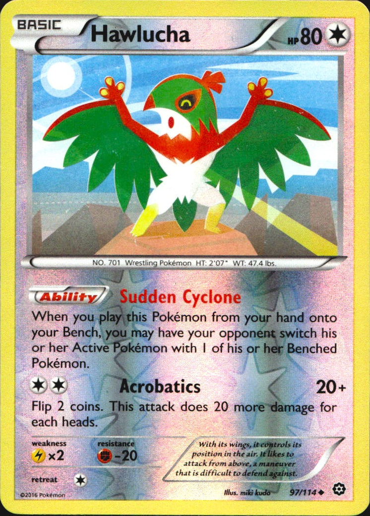 Hawlucha 97/114 Uncommon Steam Siege Pokemon Reverse Holo Near Mint