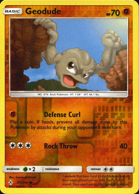 Geodude 87/214 Common Unbroken Bonds Pokemon Reverse Holo Near Mint