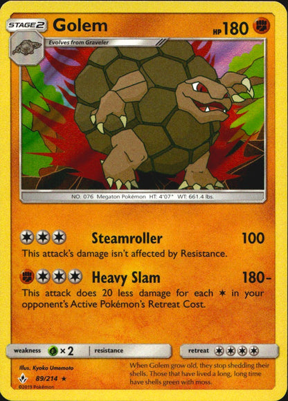 Golem 89/214 Holo Rare Unbroken Bonds Pokemon Near Mint