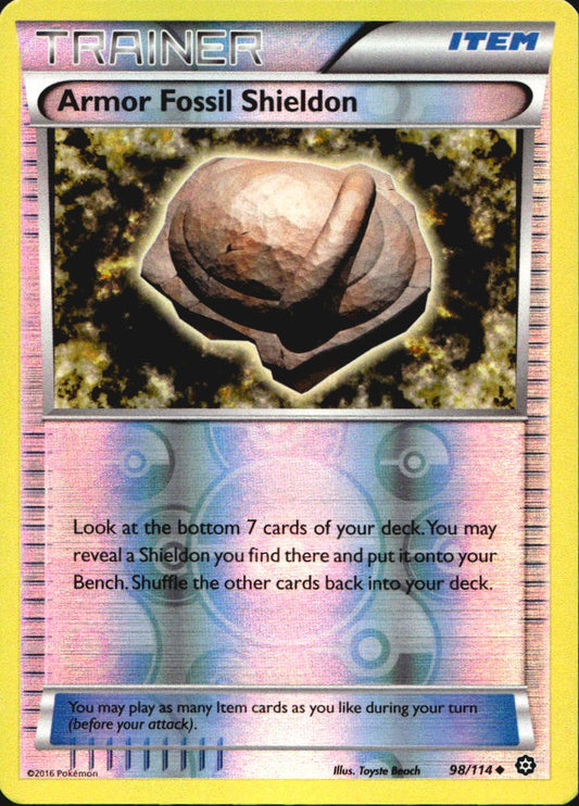 Armor Fossil Shieldon 98/114 Uncommon Steam Siege Pokemon Reverse Holo Near Mint