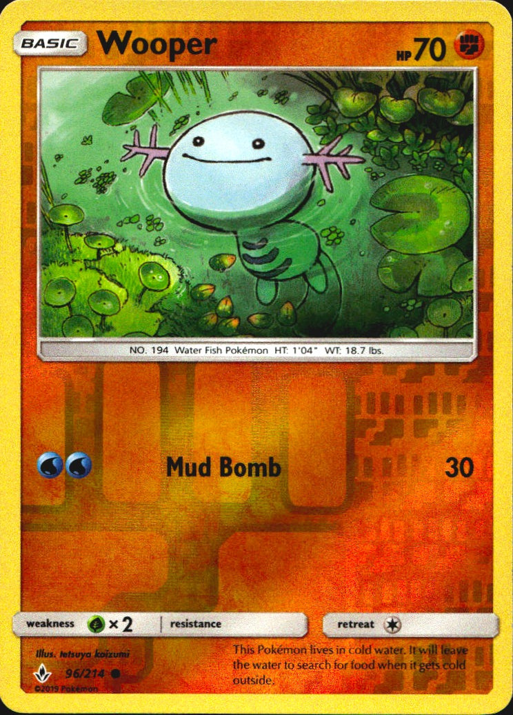 Wooper 96/214 Common Unbroken Bonds Pokemon Reverse Holo Near Mint
