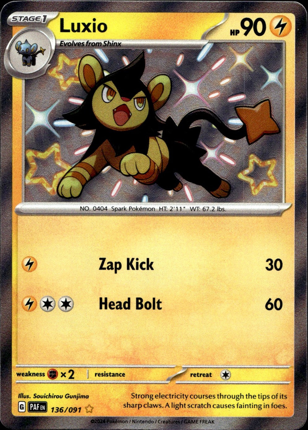 Luxio 136/091 Shiny Rare Paldean Fates Pokemon Near Mint
